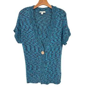 Coldwater Creek Womens sweater Short Sleeve Blue Cardigan Size large Cotton
